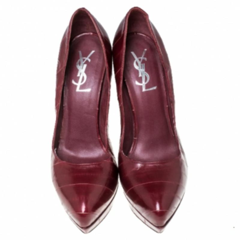 Saint Laurent Paris Divine Escarpins à plateforme en cuir rouge taille 38,5 Pour femmes en vente
