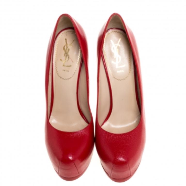 Rosso Saint Laurent Paris - Pumps con piattaforma Tribtoo in pelle rossa - misura 38,5 in vendita