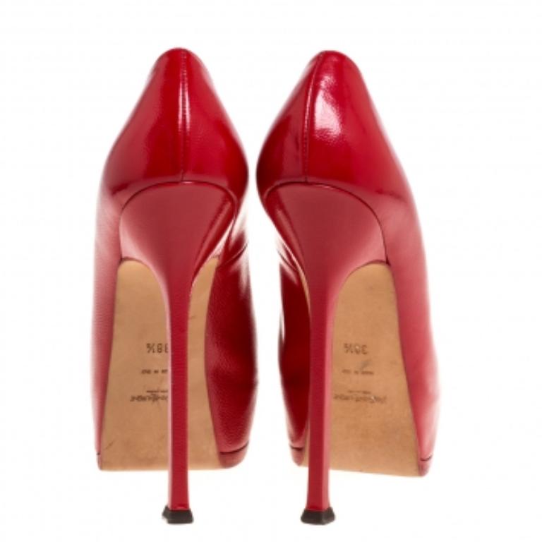 Saint Laurent Paris - Pumps con piattaforma Tribtoo in pelle rossa - misura 38,5 In condizioni buone in vendita a Dubai, Al Qouz 2