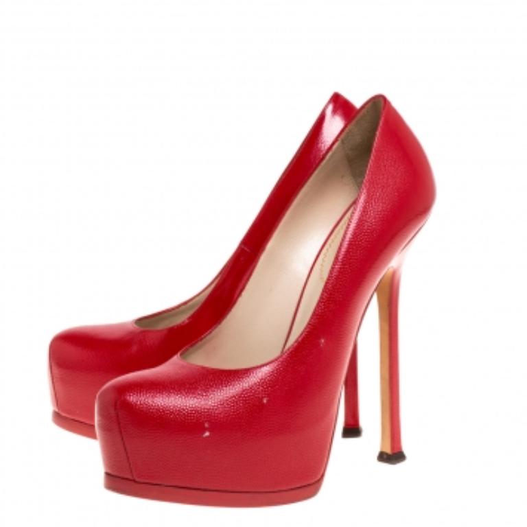 Saint Laurent Paris - Pumps con piattaforma Tribtoo in pelle rossa - misura 38,5 in vendita 1