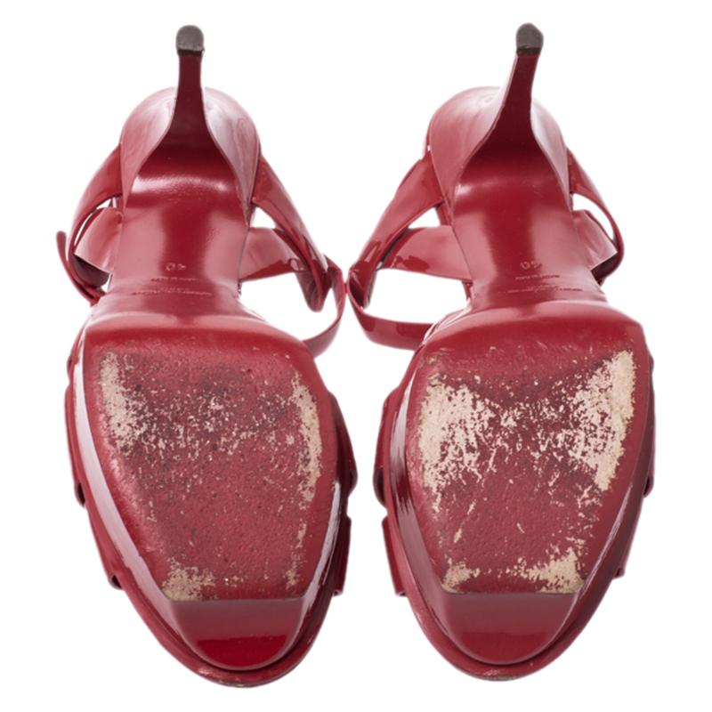 Saint Laurent Paris Red Leather Tribute Platform Sandals Size 40 In Good Condition In Dubai, Al Qouz 2