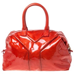 Saint Laurent Paris Red Orange Patent Leather Medium Easy Y Bag