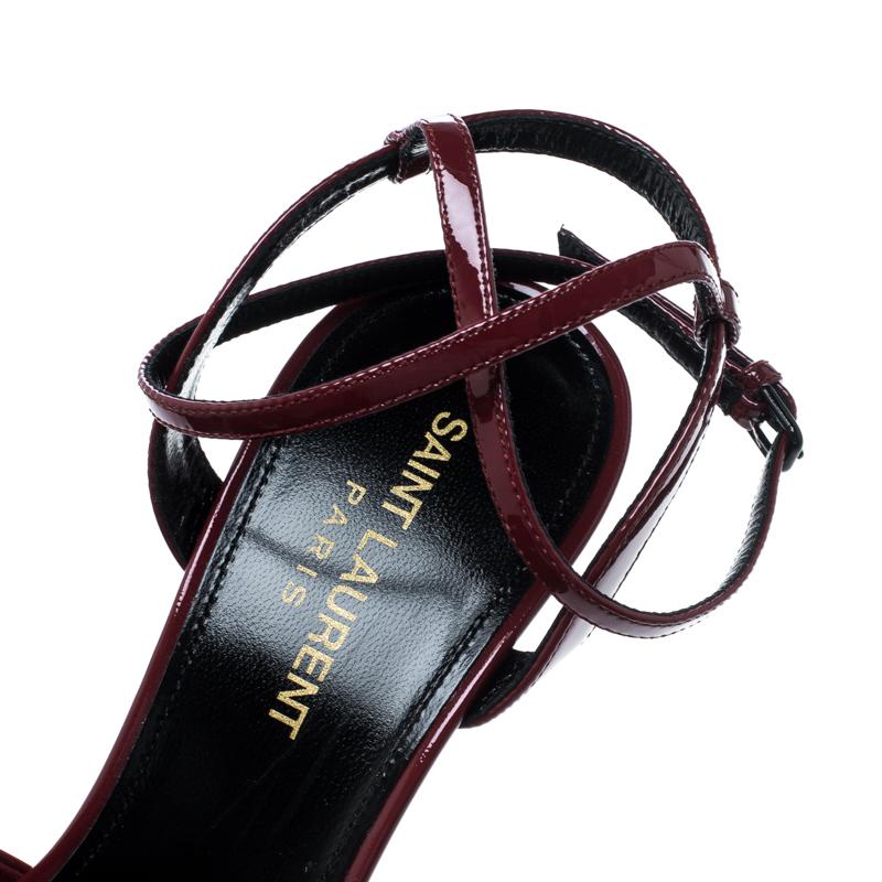 Saint Laurent Paris Red Patent Leather Amy Knot Detail Ankle Strap Sandals Size  2