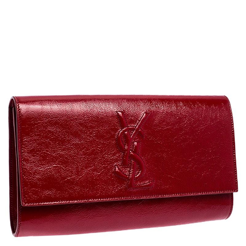 Women's Saint Laurent Paris Red Patent Leather Belle De Jour Flap Clutch