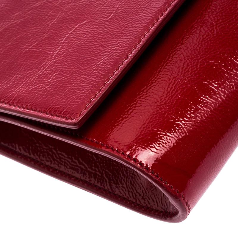 Saint Laurent Paris Red Patent Leather Belle De Jour Flap Clutch 5