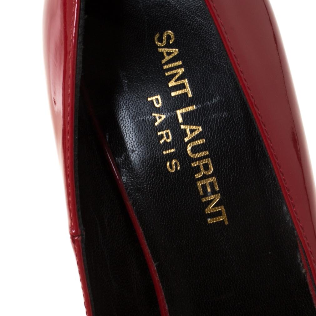 Saint Laurent Paris Red Patent Leather Janis Pointed Toe Platform Pumps Size 38 2