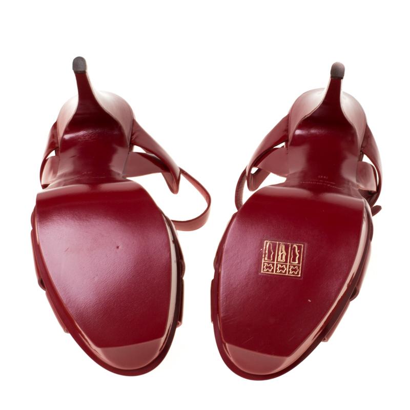 Saint Laurent Paris Red Patent Leather Tribute Platform Sandals Size 39 In New Condition In Dubai, Al Qouz 2