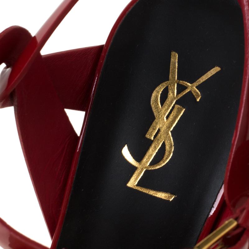Saint Laurent Paris Red Patent Leather Tribute Platform Sandals Size 39 1