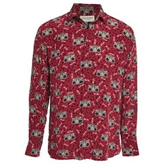 Saint Laurent Paris Red Printed Silk Long Sleeve Shirt M Saint Laurent Paris Red Printed Silk Long Sleeve Shirt M