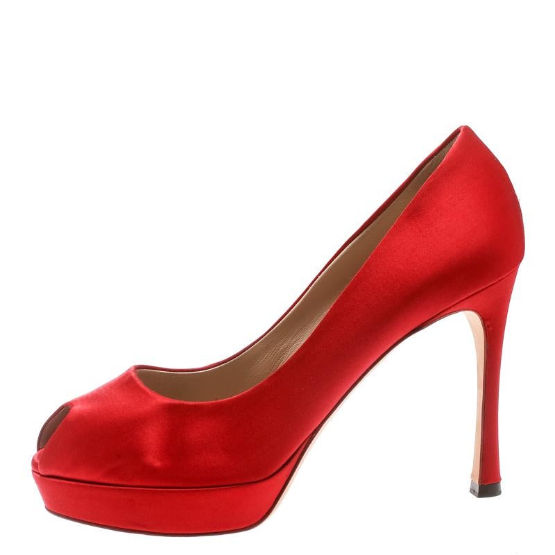 Look your best by adding these Saint Laurent Paris pumps to the closet. Crafted out of satin, they are quite the staple add-ons to your collection. It comes in a bright red color with peep toes and heels supported by platforms.

Includes: The Luxury