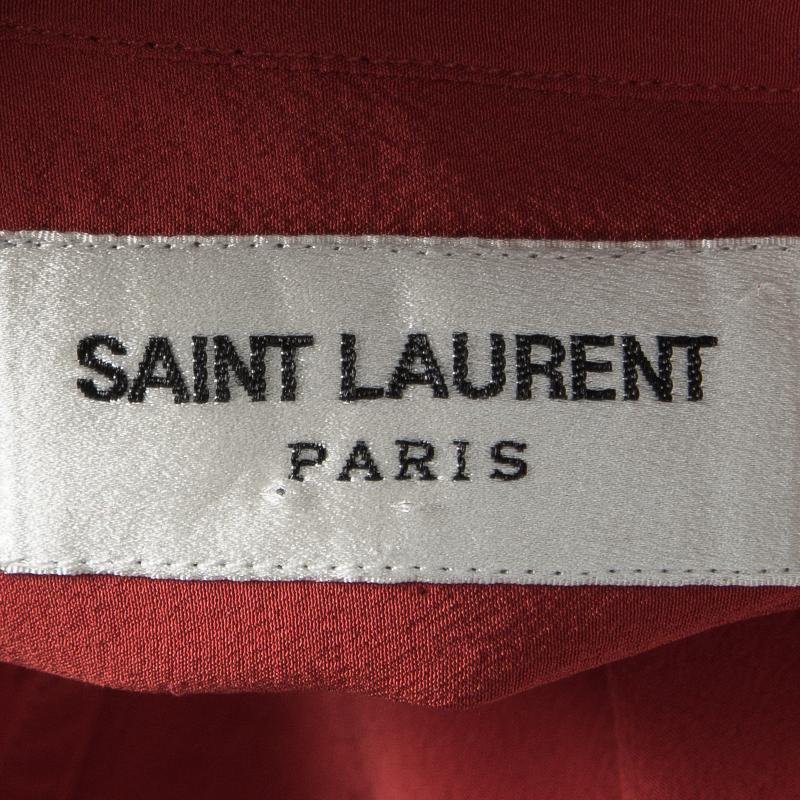 Saint Laurent Paris Red Silk Long Sleeve Shirt M 1