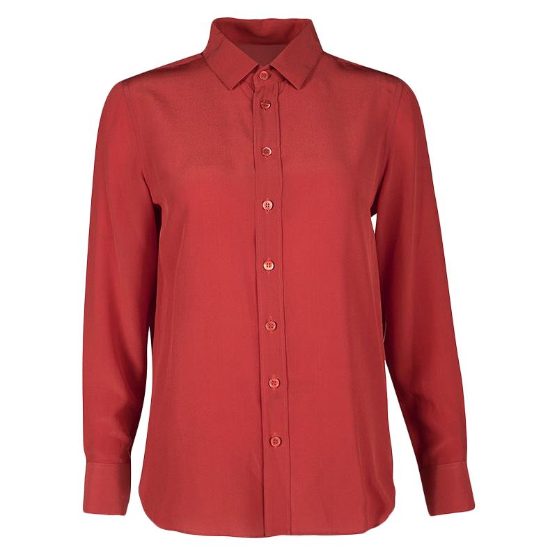 Saint Laurent Paris Red Silk Long Sleeve Shirt M For Sale at 1stDibs ...