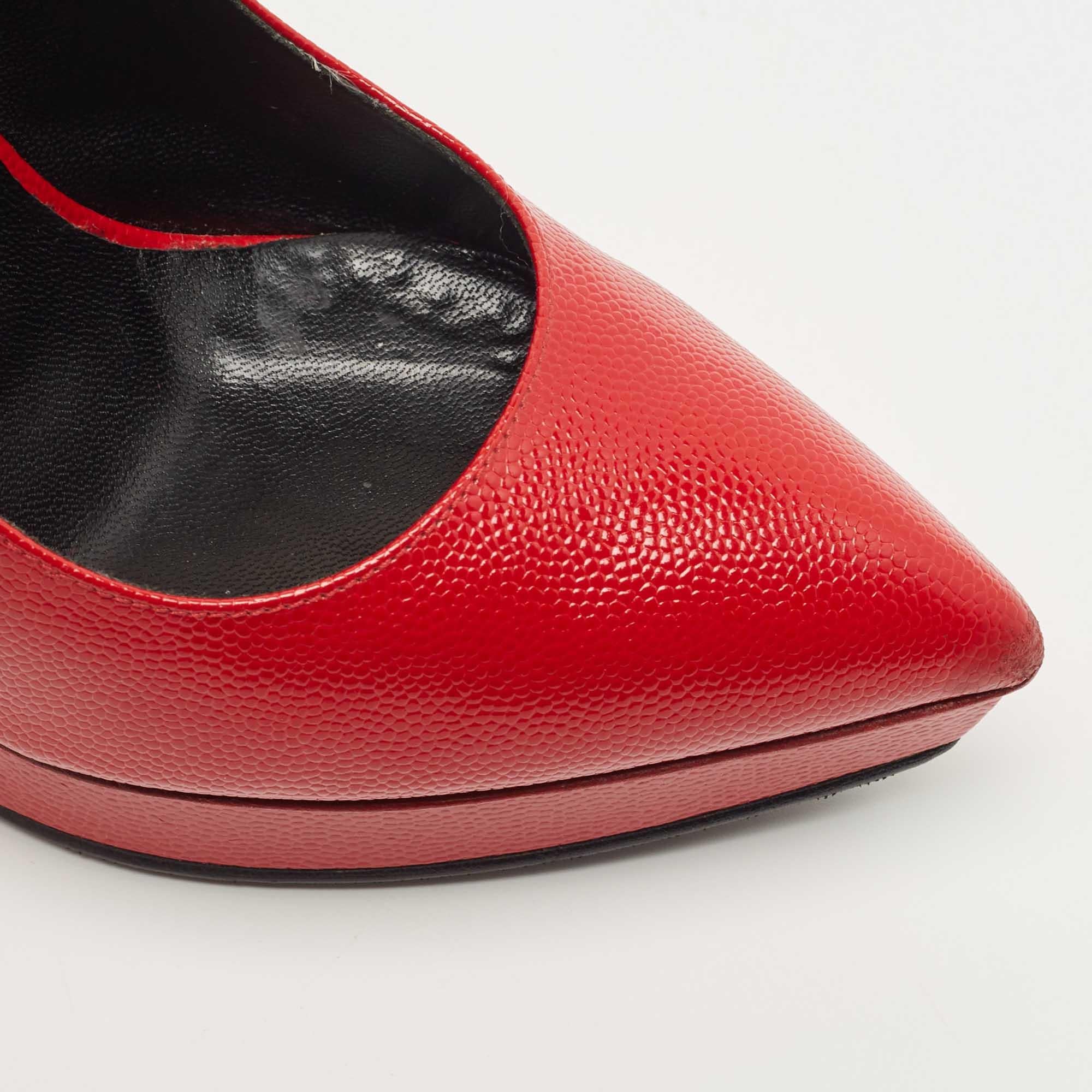 Saint Laurent Paris Red Textured Leather Janis Platform Pointed Toe Pumps Size 3 For Sale 3