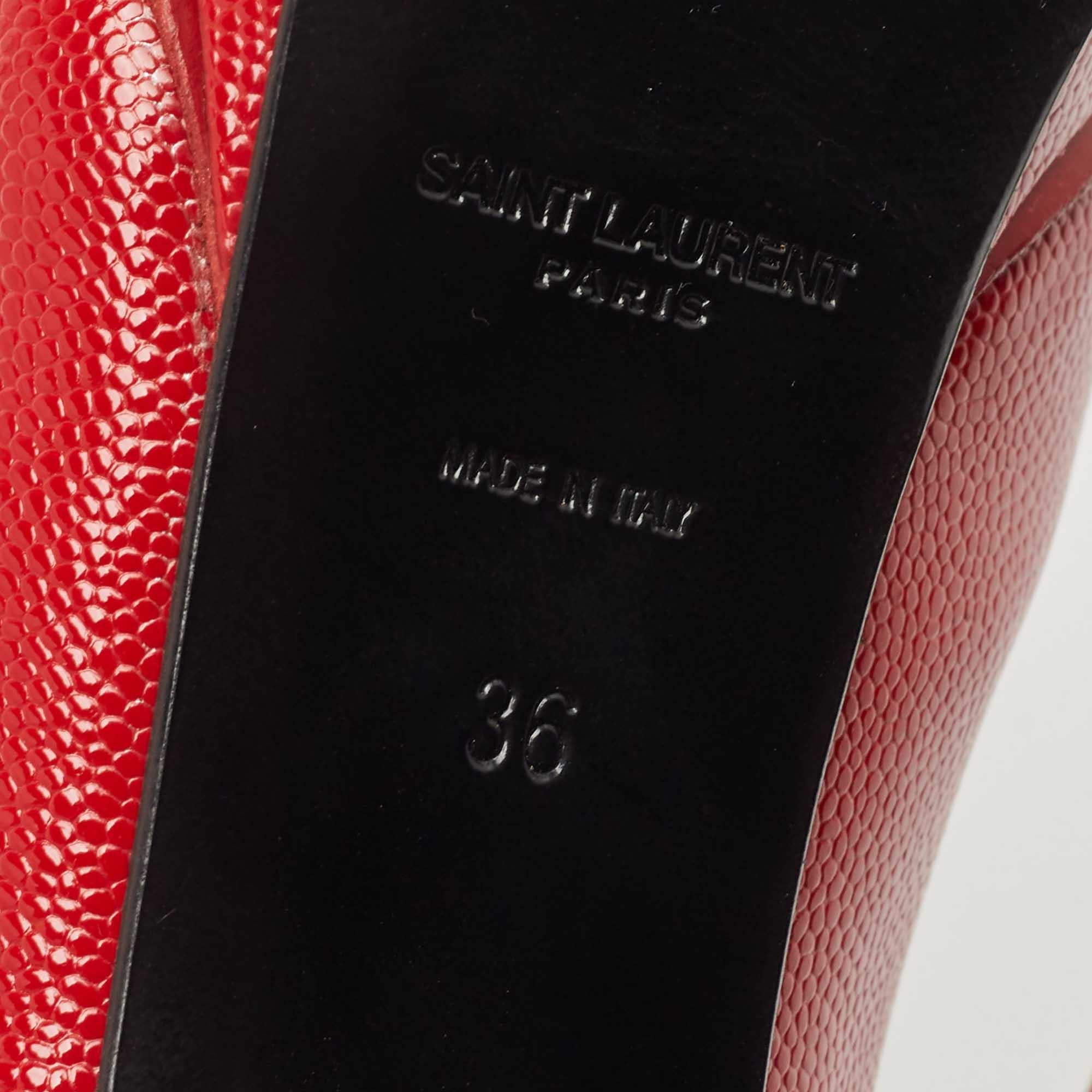 Saint Laurent Paris Red Textured Leather Janis Platform Pointed Toe Pumps Size 3 For Sale 4