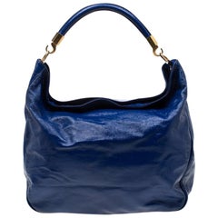 Saint Laurent Paris Royal Blue Patent Leather Roady Hobo