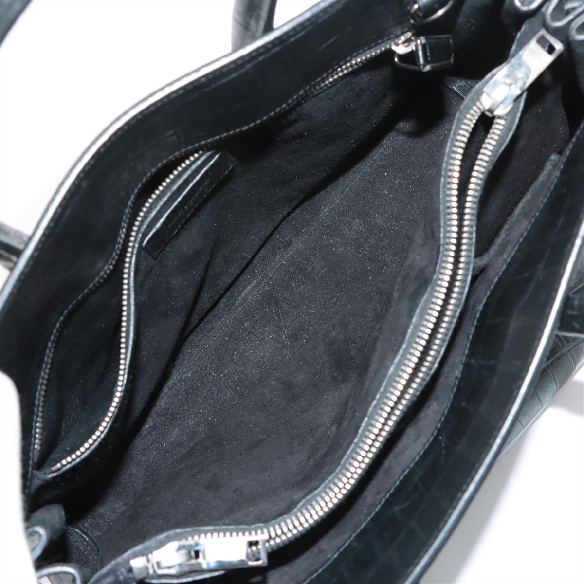 Saint Laurent Paris Sac de Jour Crocodile Embossed Leather Two-Way Handbag Black 6