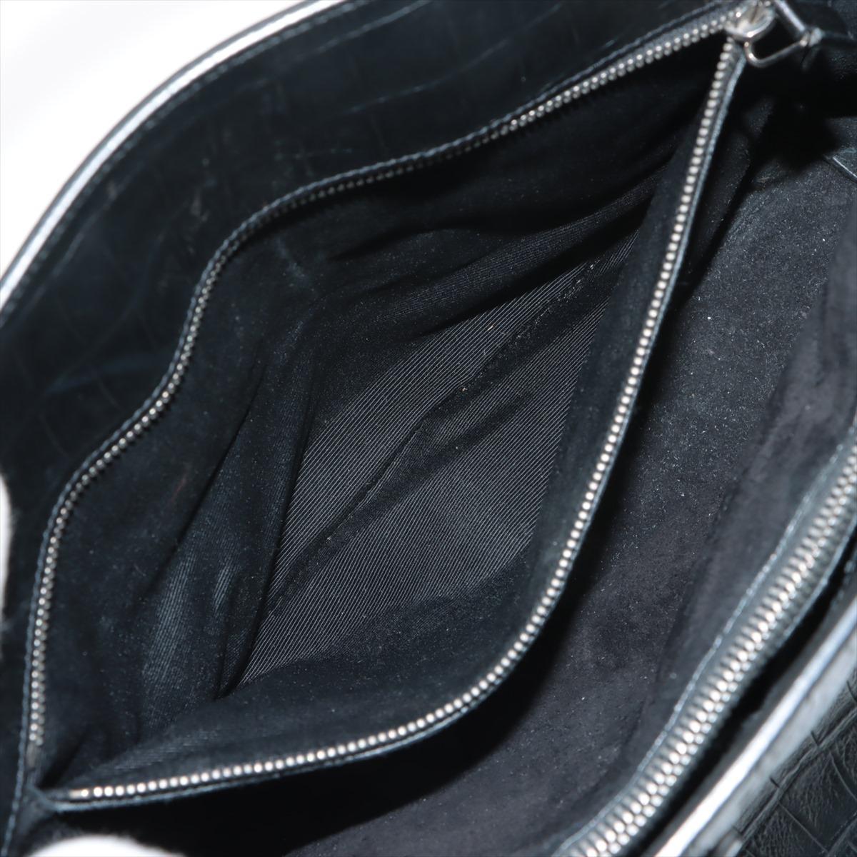 Saint Laurent Paris Sac de Jour Crocodile Embossed Leather Two-Way Handbag Black 7
