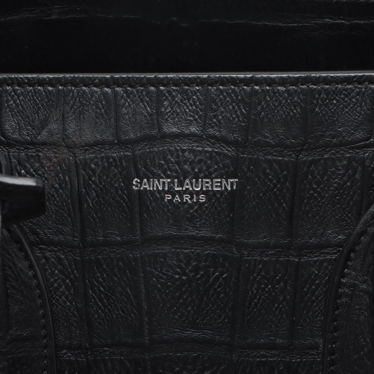Saint Laurent Paris Sac de Jour Crocodile Embossed Leather Two-Way Handbag Black 10