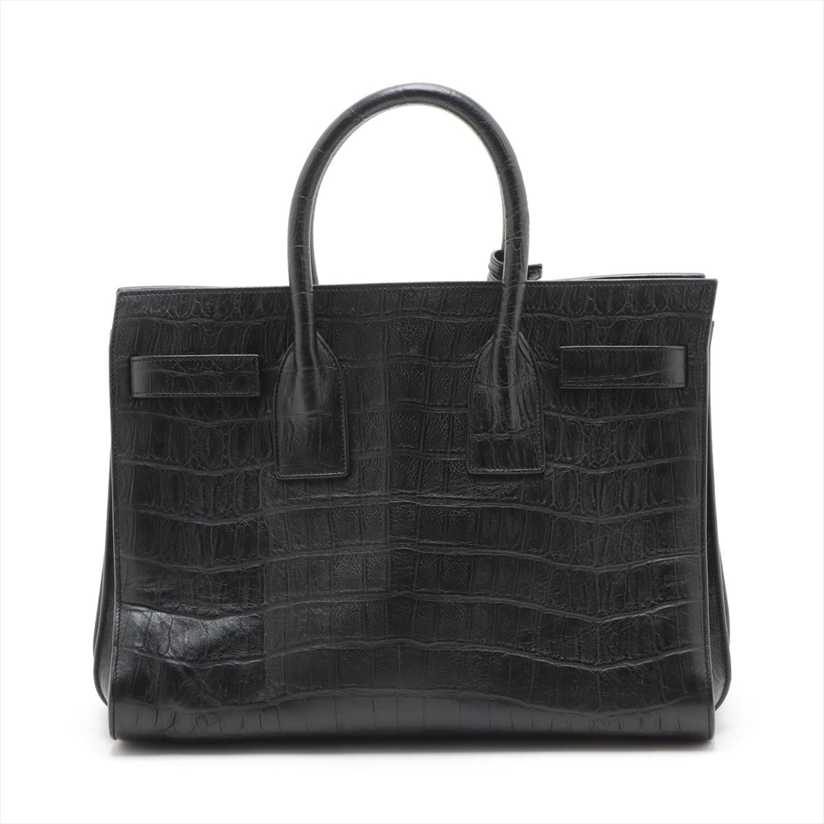 Saint Laurent Paris Sac de Jour Crocodile Embossed Leather Two-Way Handbag Black In Good Condition For Sale In Indianapolis, IN