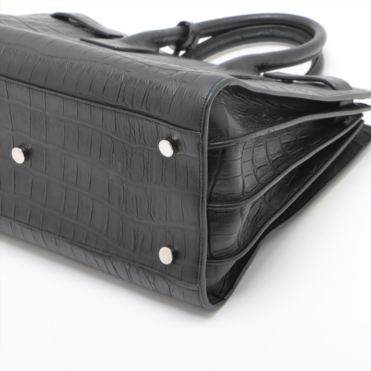 Women's Saint Laurent Paris Sac de Jour Crocodile Embossed Leather Two-Way Handbag Black