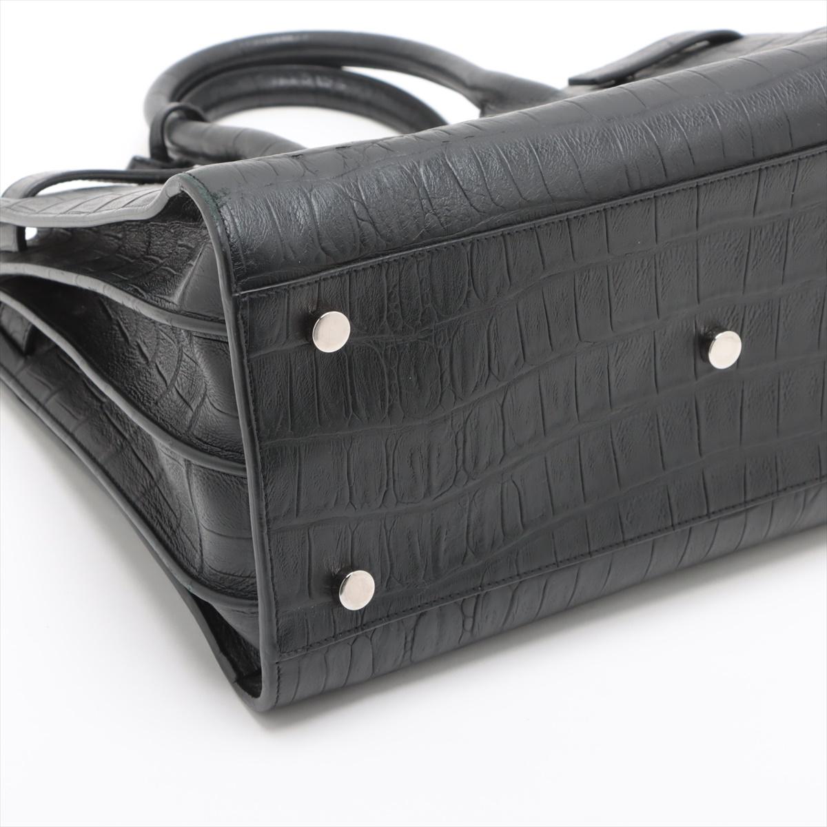 Saint Laurent Paris Sac de Jour Crocodile Embossed Leather Two-Way Handbag Black 1