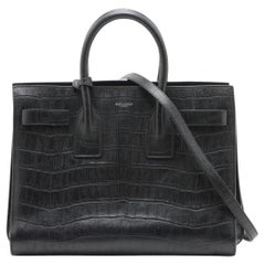 Used Saint Laurent Paris Sac de Jour Crocodile Embossed Leather Two-Way Handbag Black