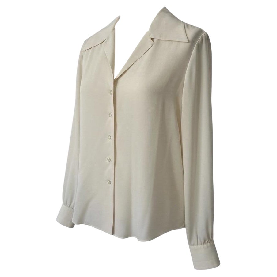 Saint Laurent Paris Camicetta con colletto aperto in seta FR 36 US 4 Off-white Quiet Luxury in vendita