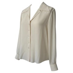 Saint Laurent Paris Silk Open Collar Blouse FR 36 US 4 Off-white Quiet Luxury