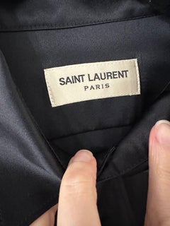 Saint Laurent Paris Silk Satin Blouse Glossy Black FR 38 US 6 Hedi Slimane 2016