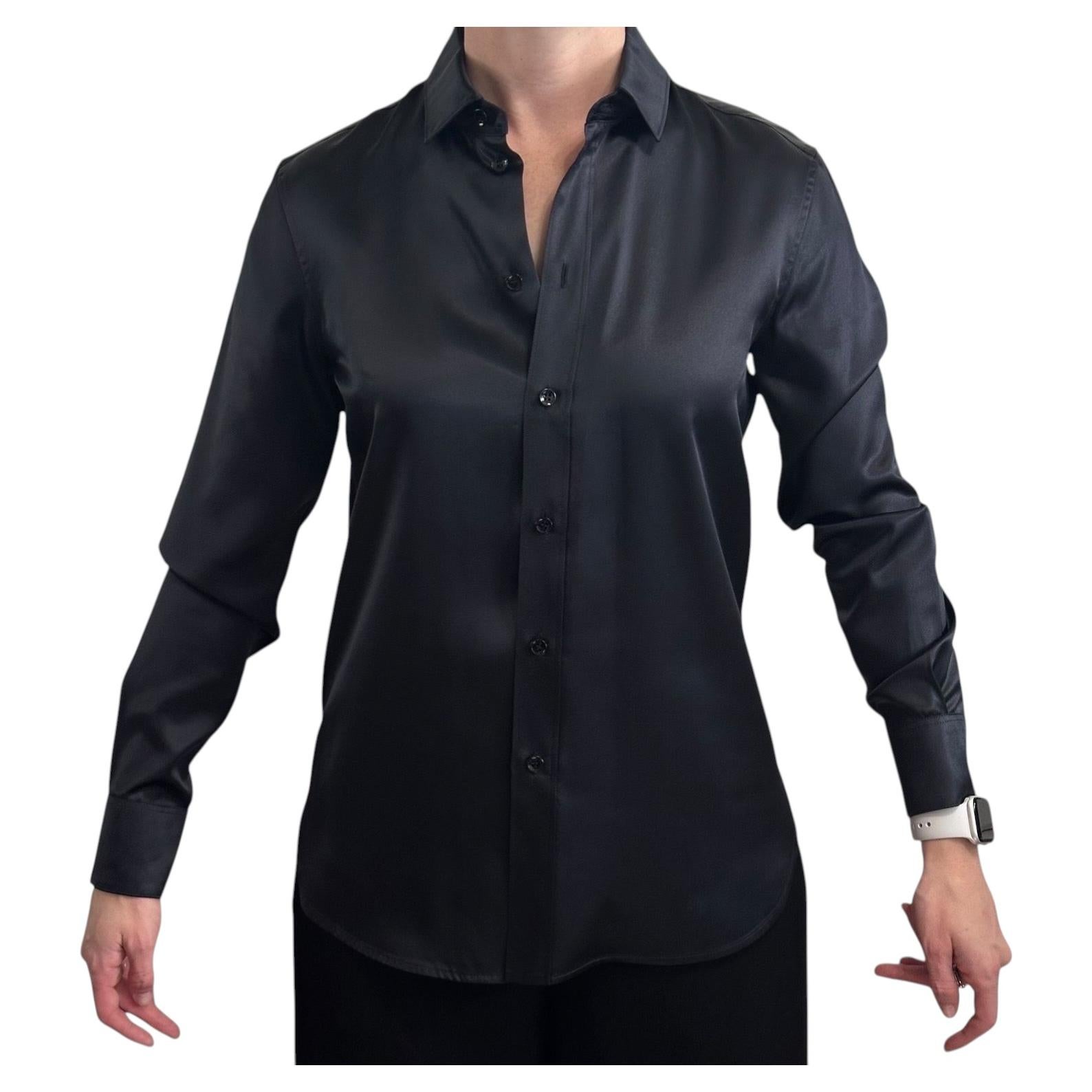 Saint Laurent Paris Seidensatin-Bluse, glänzend schwarz, FR 38, US 6, Hedi Slimane 2016