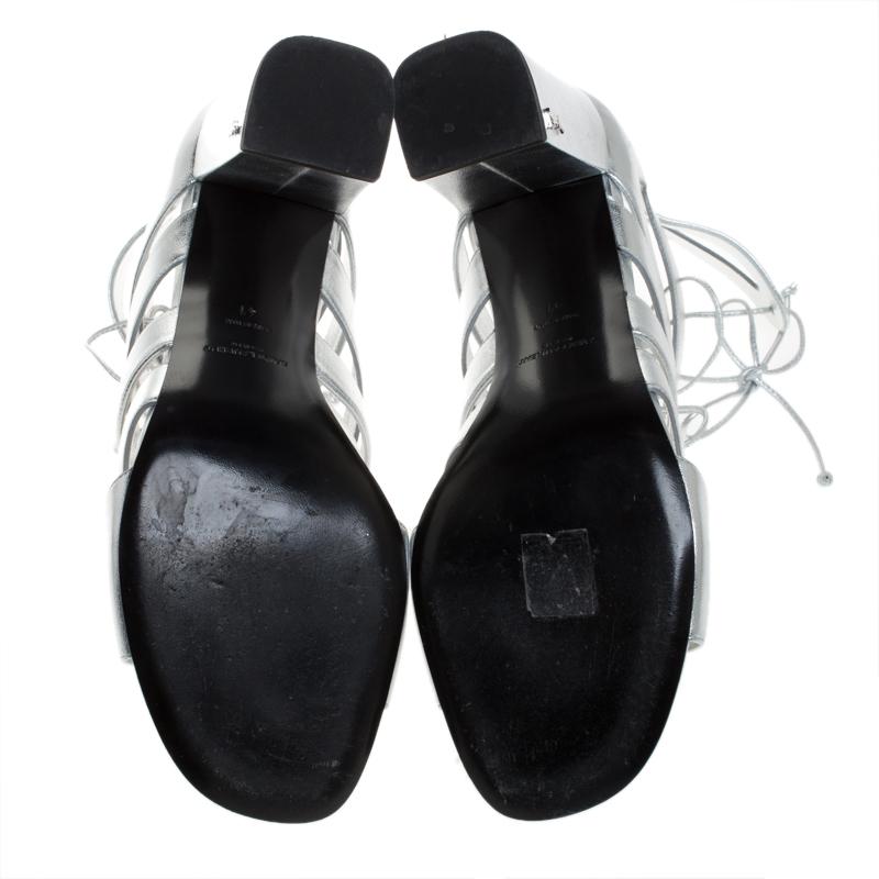 Saint Laurent Paris Silver Leather Gladiator Ankle Wrap Sandals Size 41 1