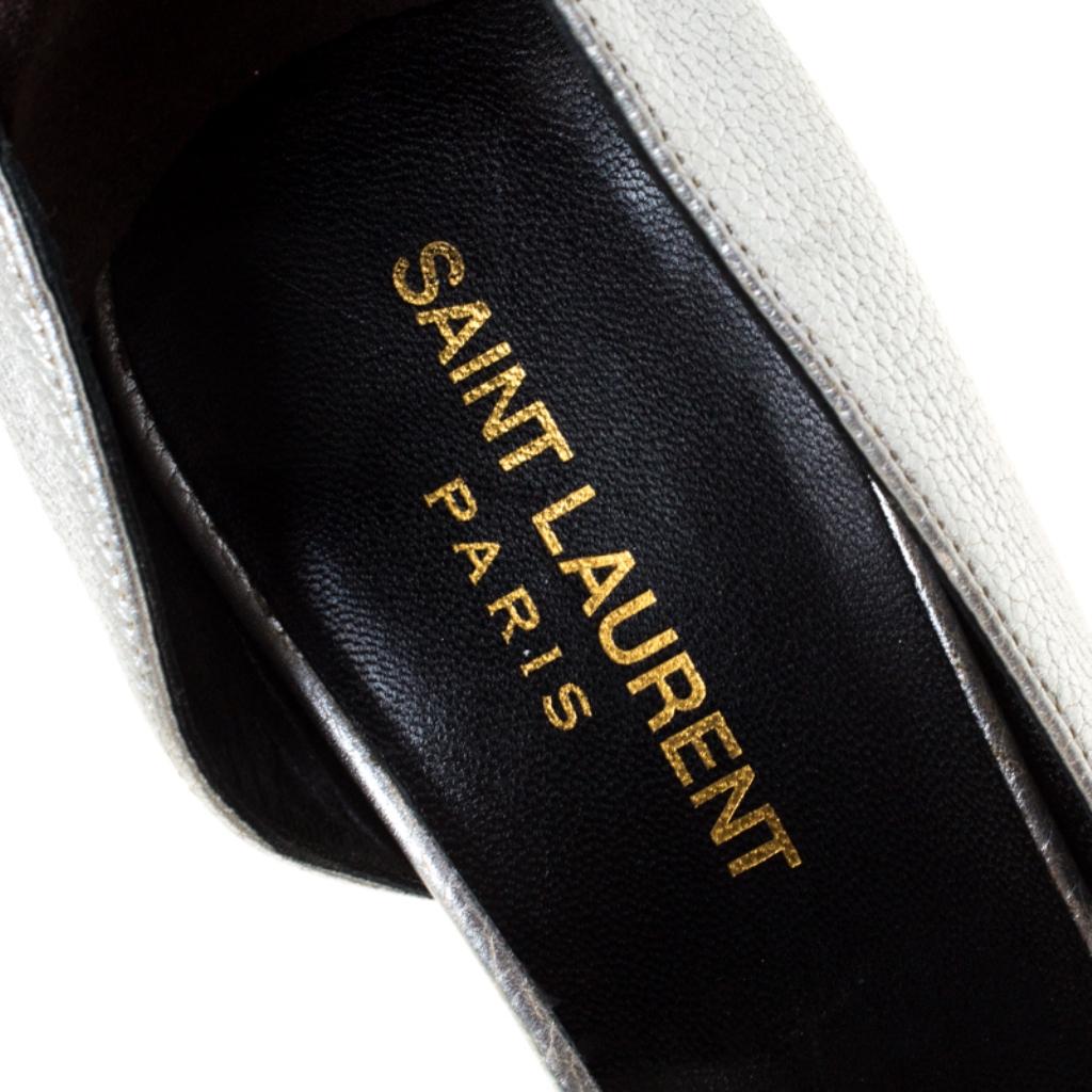 Saint Laurent Paris Silver Leather Janis 105 D'Orsay Pumps Size 37.5 3