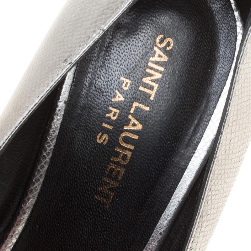 Saint Laurent Paris Silver Leather Janis Pointed Toe Platform Pumps Size 39 2