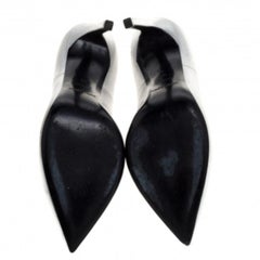 Saint Laurent Paris Silver Leather Thorn Pointed Toe Pumps Size 37
