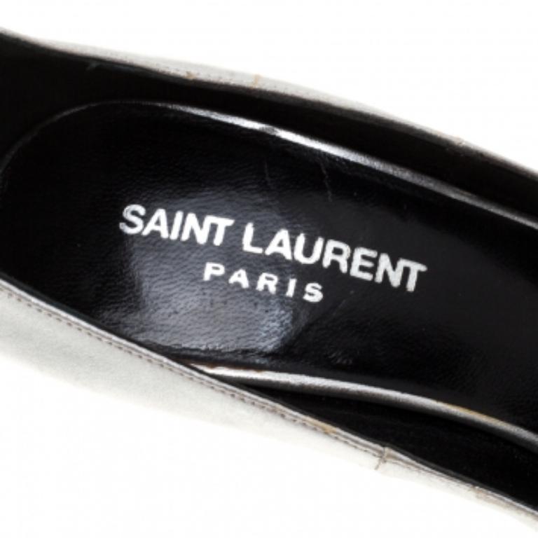Saint Laurent Paris Silver Leather Thorn Pointed Toe Pumps Size 37 For Sale 1