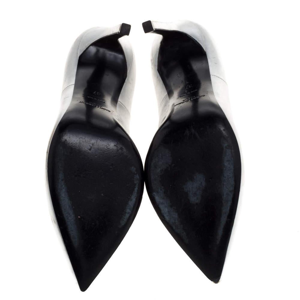 Saint Laurent Paris Silver Leather Thorn Pointed Toe Pumps Size 37 2