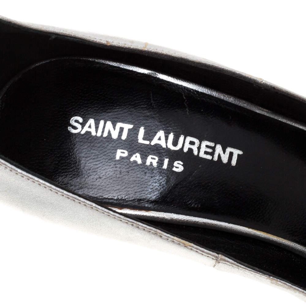 Saint Laurent Paris Silver Leather Thorn Pointed Toe Pumps Size 37 3