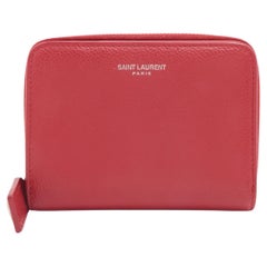 Used Saint Laurent Paris Small Zippy Leather Wallet Red