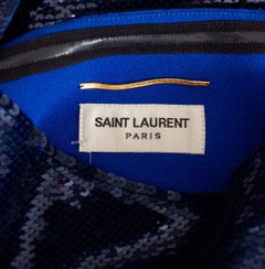 Saint Laurent Blue Sequin One Shoulder Mini Dress FR 36 Authentic Vaccarello