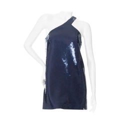 Saint Laurent Paris SS19 Blue Sequin One Shoulder Mini Dress Celeb Style FR 36
