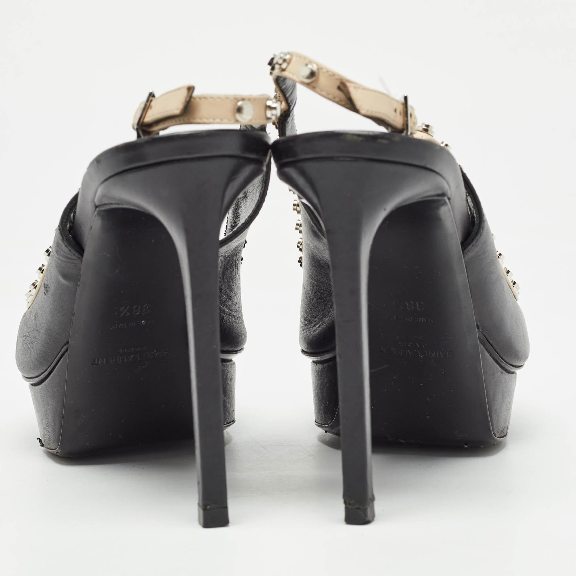 Donna Saint Laurent Paris - Piattaforma con borchie e punta a spillo - Pompe a tracolla misura 38,5 in vendita