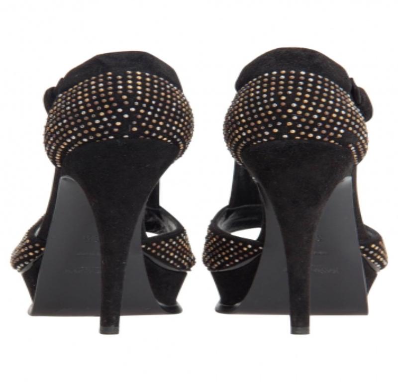 Saint Laurent Paris Studded Suede T-Strap Peep Toe Platform Sandals Size 38.5 Pour femmes en vente
