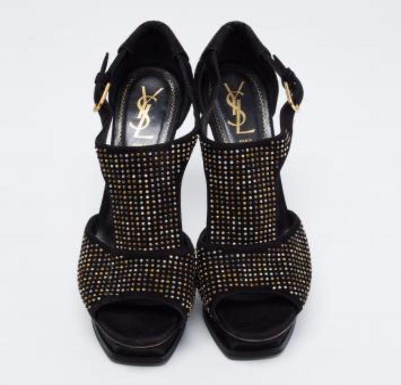 Saint Laurent Paris Studded Suede T-Strap Peep Toe Platform Sandals Size 38.5 en vente 4