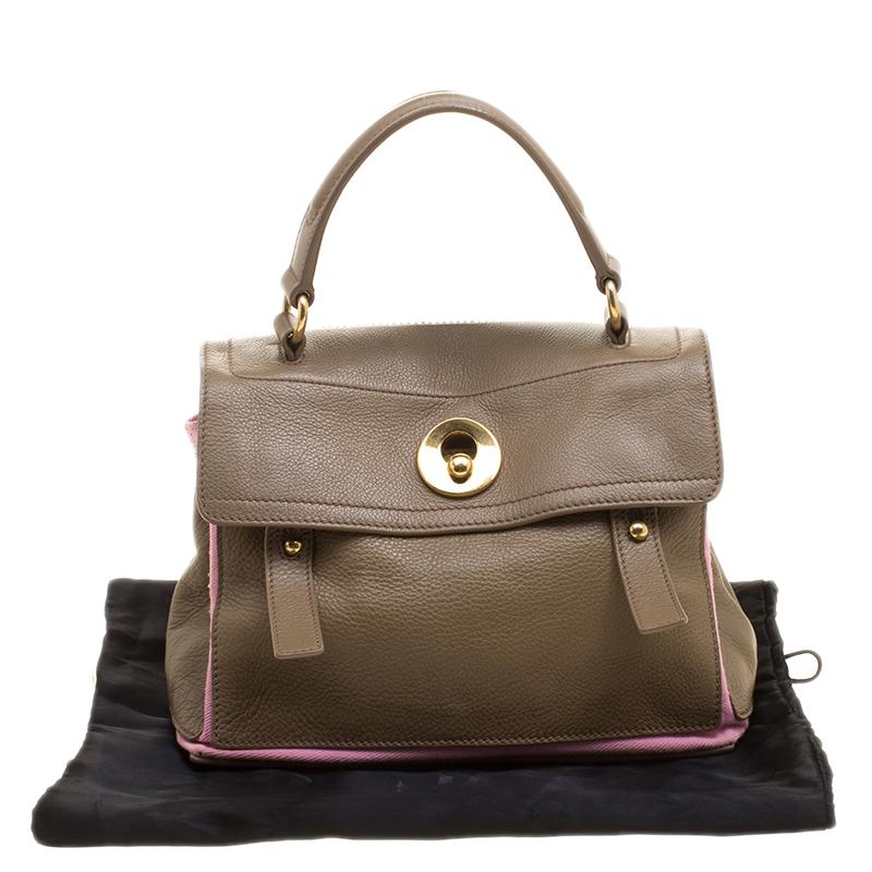 Saint Laurent Paris Taupe/Pink Leather and Canvas Muse Two Satchel 5