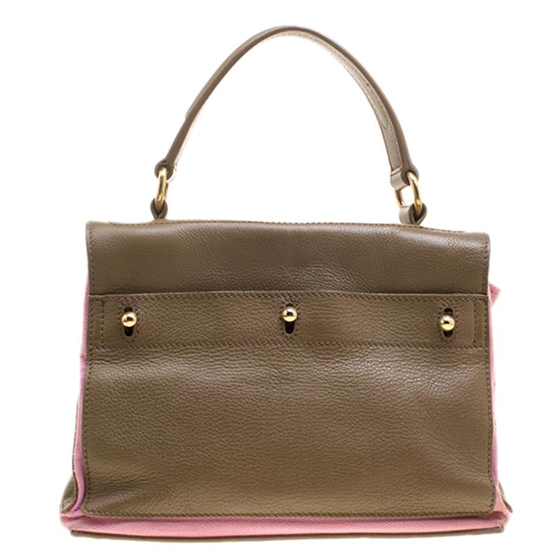 Saint Laurent Paris Taupe/Pink Leather and Canvas Muse Two Satchel In Good Condition In Dubai, Al Qouz 2