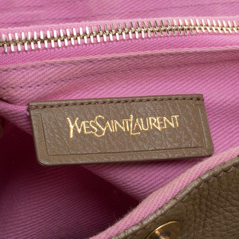 Saint Laurent Paris Taupe/Pink Leather and Canvas Muse Two Satchel 4