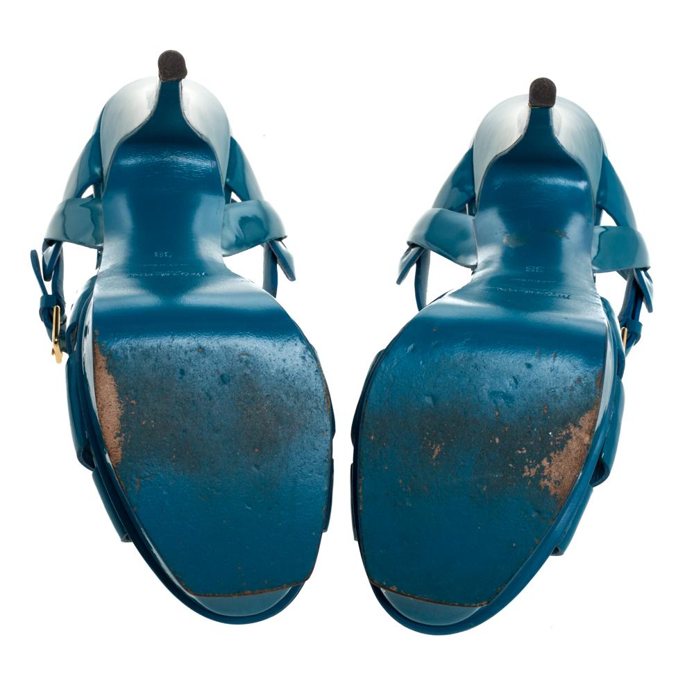 Saint Laurent Paris Teal Patent Leather Tribute Platform Sandals Size 38 2