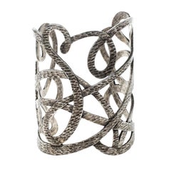 Saint Laurent Paris Textured Cut-out Silver Tone Open Cuff Bracelet