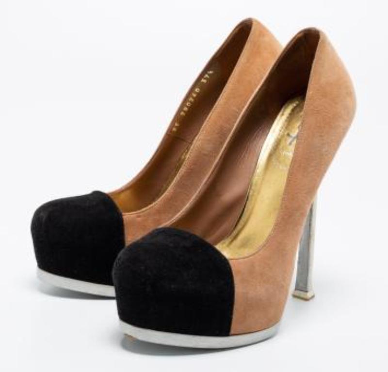 Saint Laurent Paris - Escarpins à plateforme Tribtoo en daim ton sur ton, taille 37,5 en vente 5