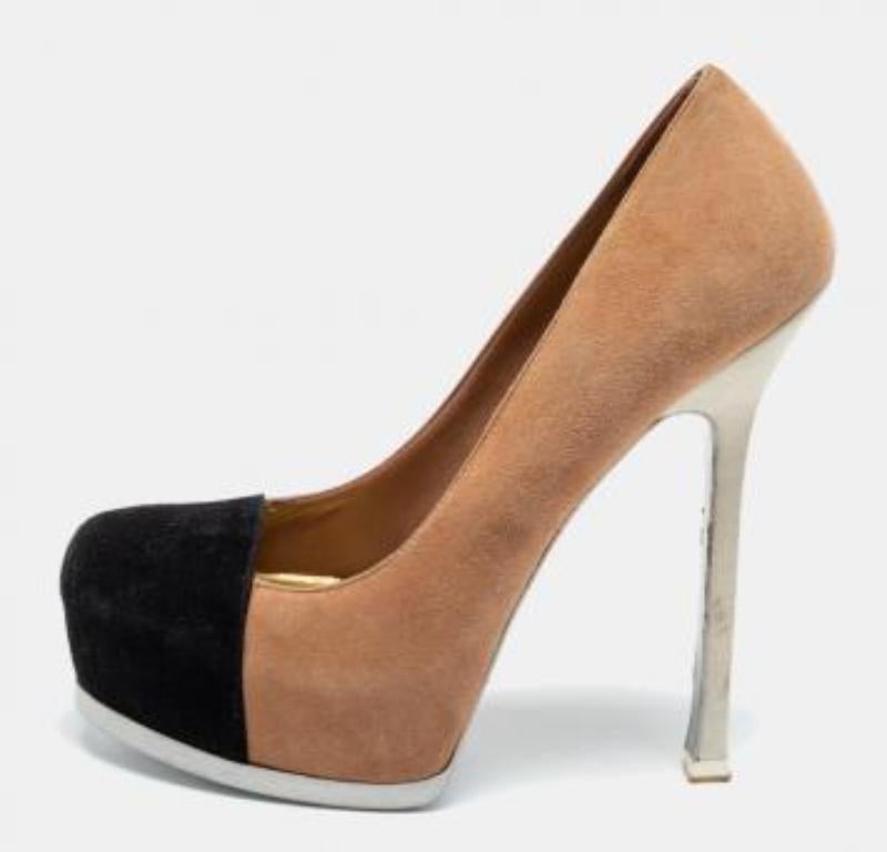 Saint Laurent Paris - Escarpins à plateforme Tribtoo en daim ton sur ton, taille 37,5 en vente 4